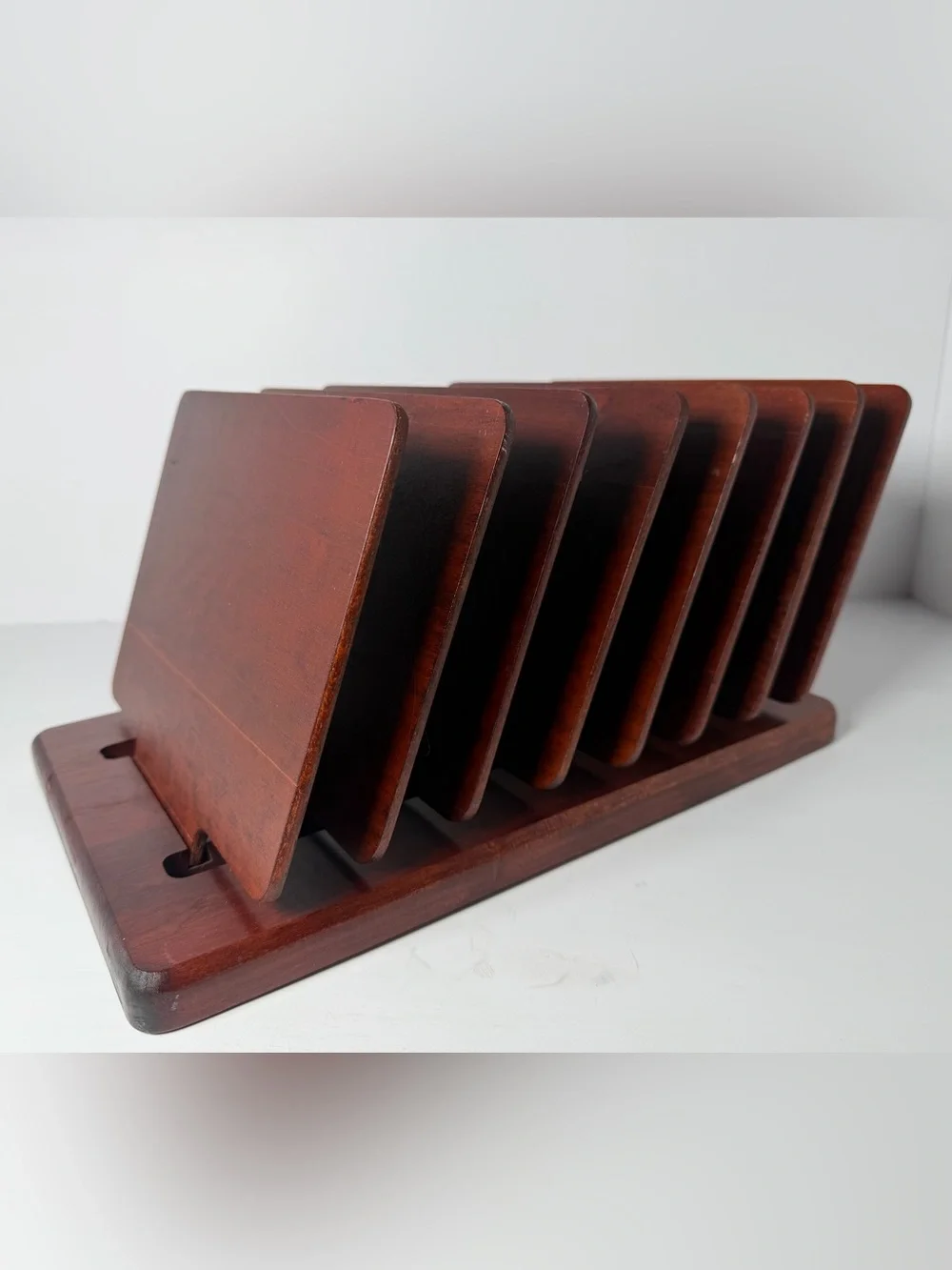 Vintage Wood Levenger Desk Organizer MCM Style 8 Moveable Partitions Retro Rare